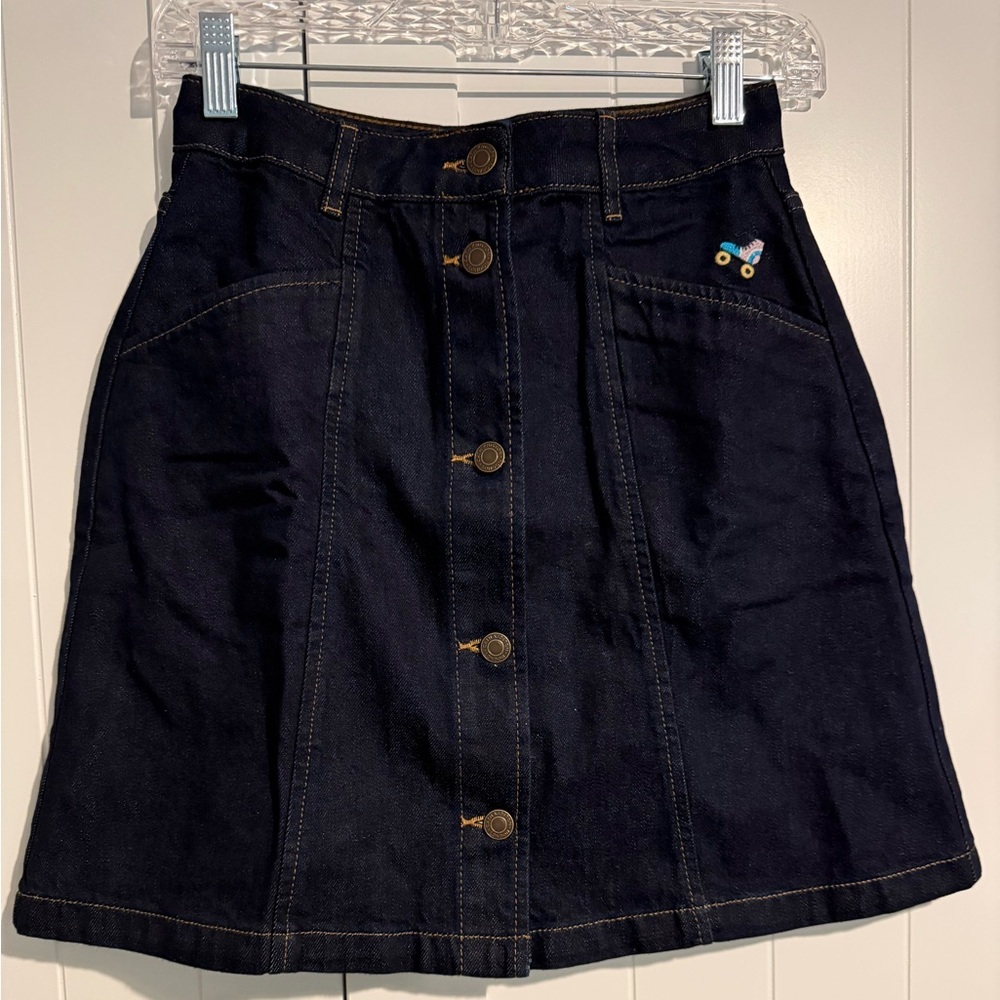 Cath Kidston Navy A-Line Skirt with‎ Embroidery